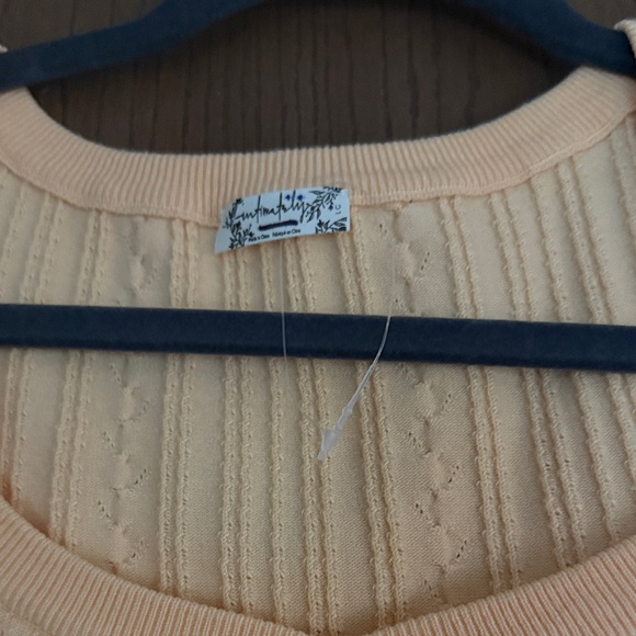 Free People Peach Long Sleeve Bodysuit with embroidery on sleeves - Picture 2 of 16